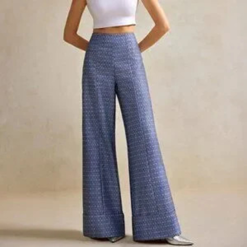 Blue Elegant Women's Wide-Leg Pants